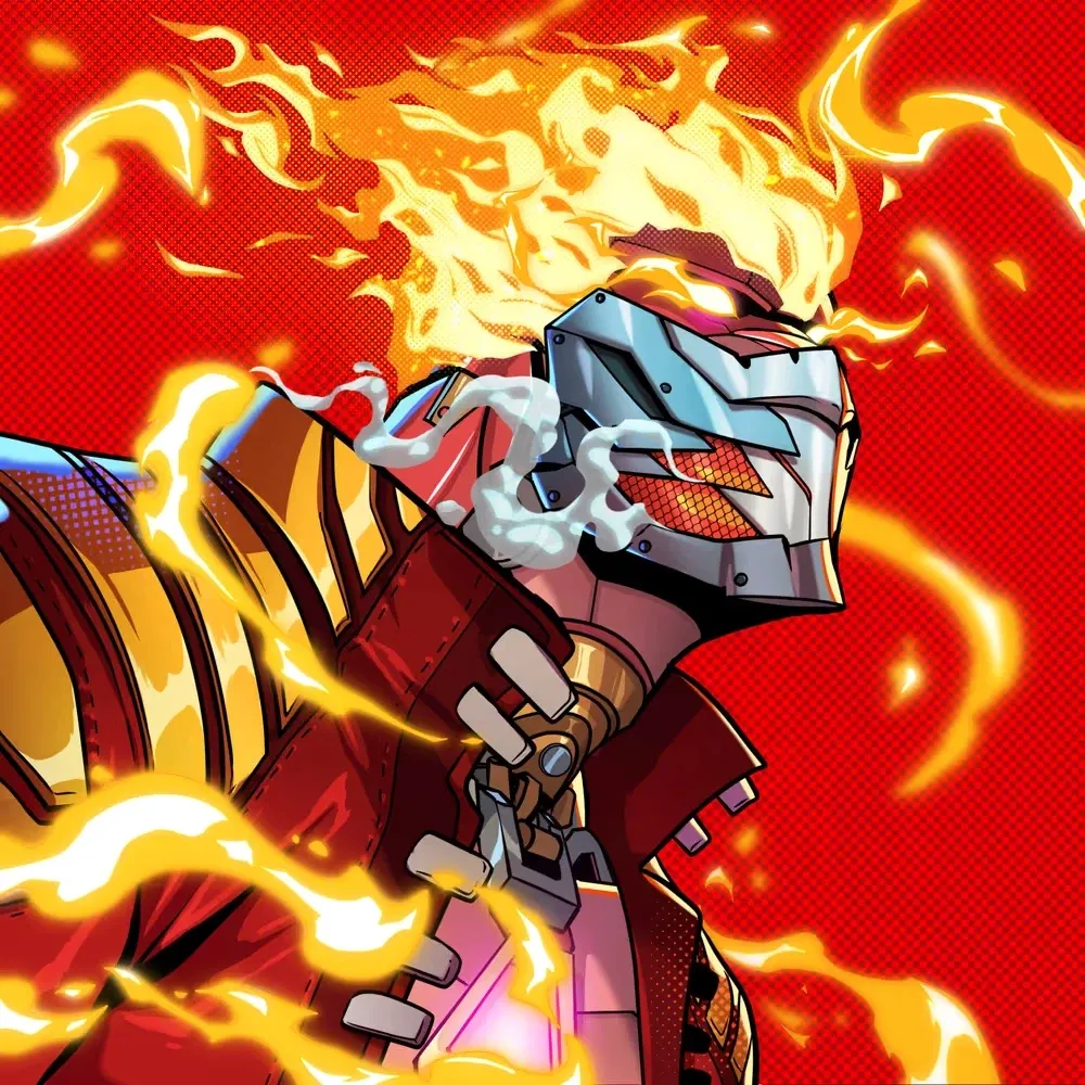 Jirasan character with flaming hair