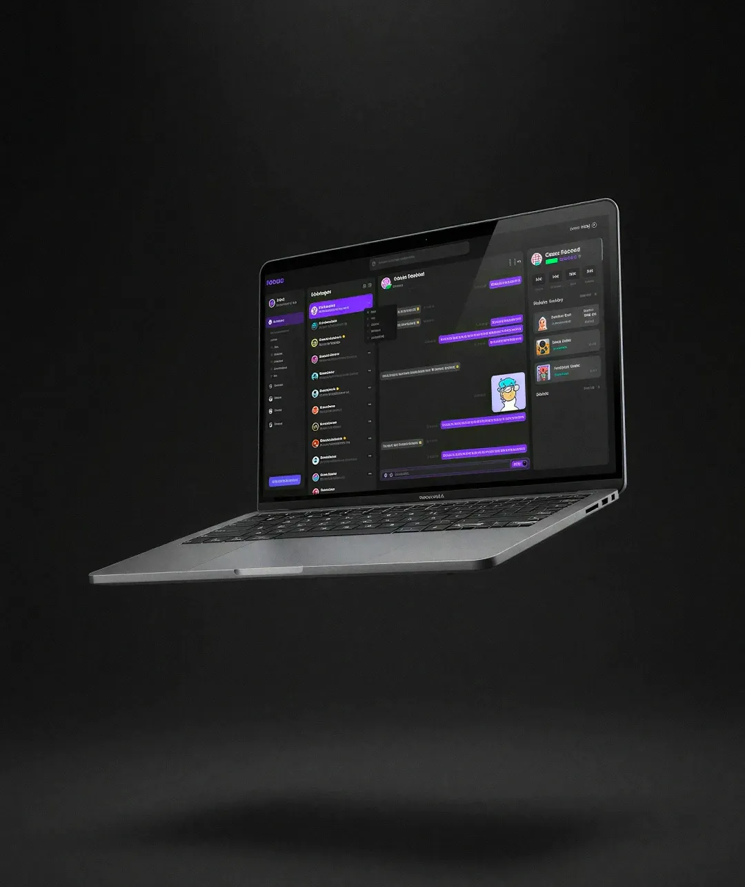 Chat app on a floating laptop